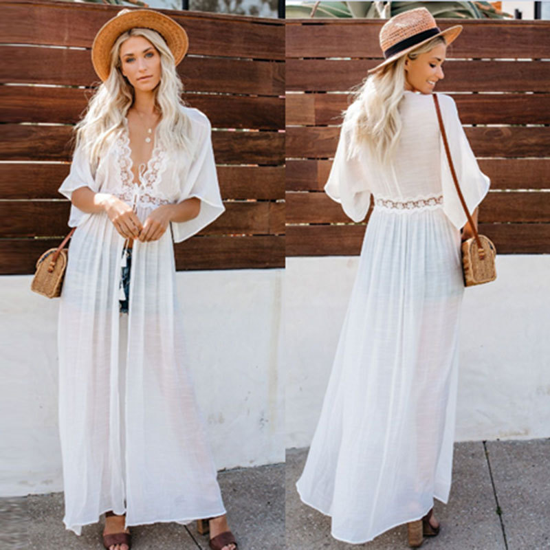 Cover Up Kaftan - Women Beach Dress Swimwear Sexy Lace