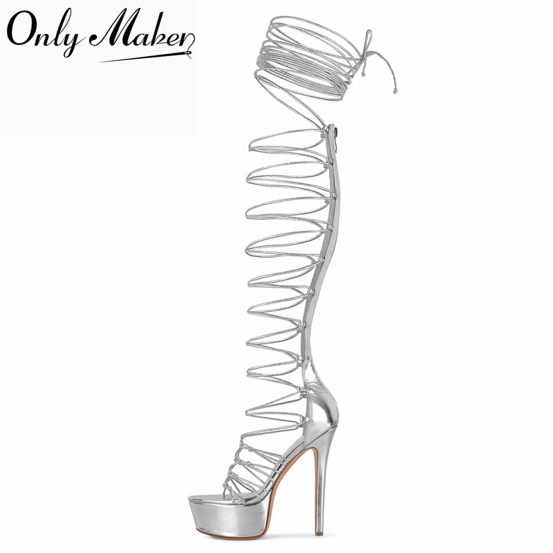 Sandal Strappy Heeled - Onlymaker Sliver Peep Toe Lace Up