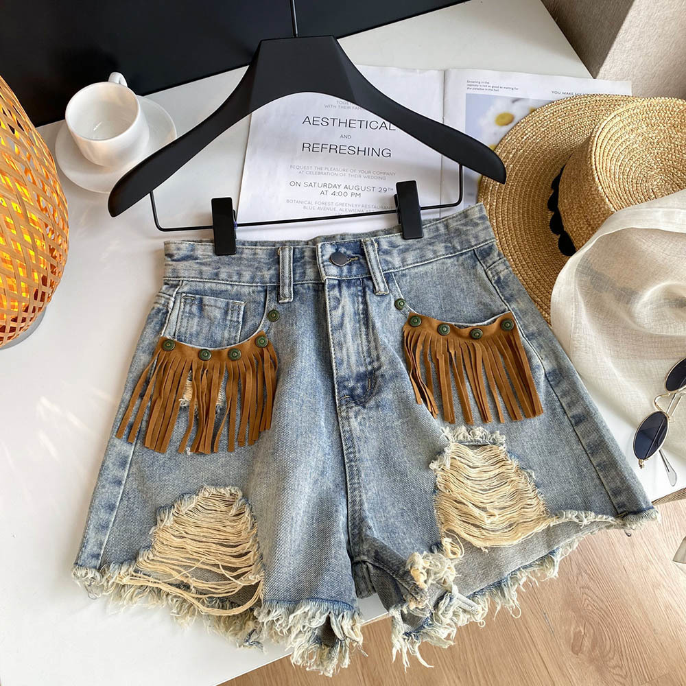 Shorts Denim Frayed - Fashion Hot Shorts Sexy Fringe Frayed