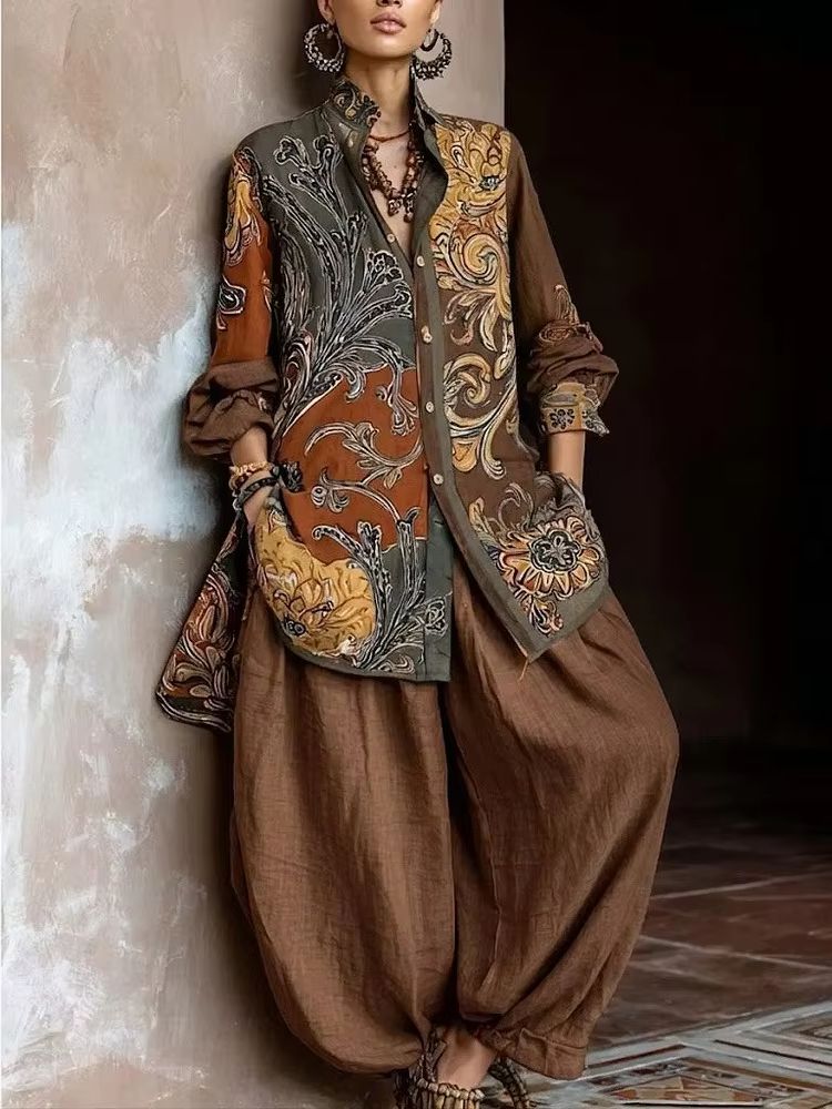 Spring Linen Fabric Print Blou - đánh giá và giá Linen Pant Wide