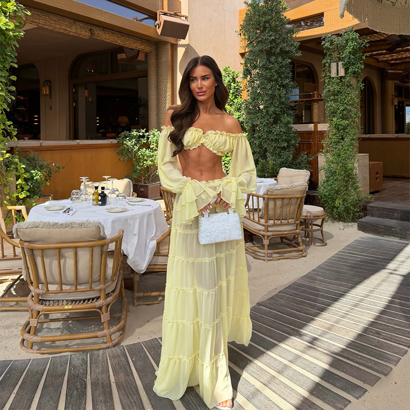 Vacation Chic Yellow Maxi Skir - đánh giá và giá Blouse Off Shoulder
