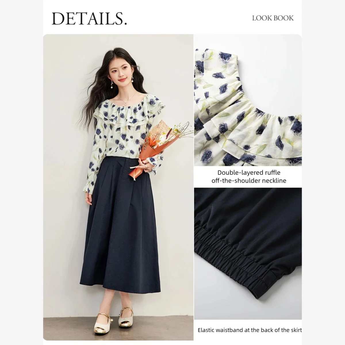VIMLY Double Layer Ruffle Off  - đánh giá và giá Blouse Off Shoulder