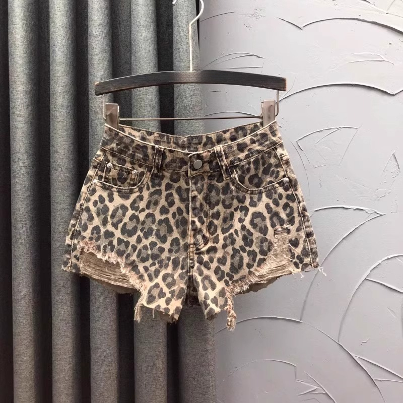 Sexy Leopard Print High-waiste - đánh giá và giá Shorts Denim Frayed
