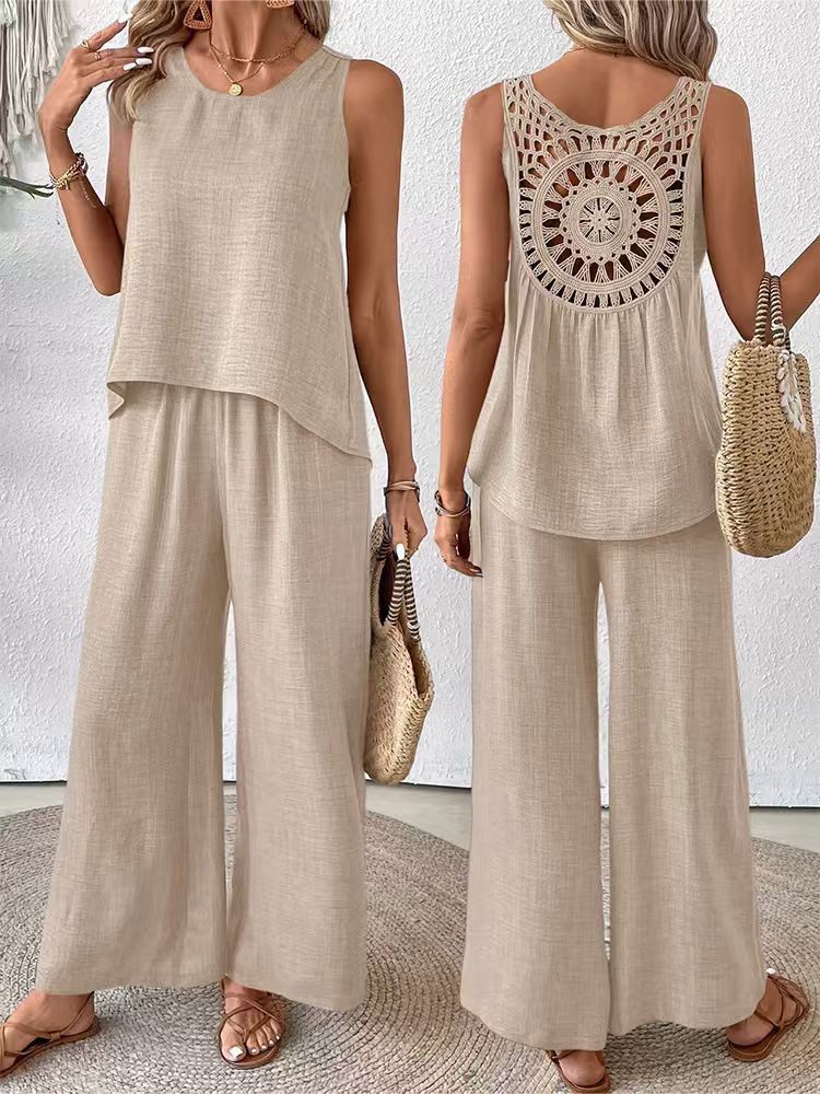 Two Pieces Women Solid Pant Se - đánh giá và giá Linen Pant Wide