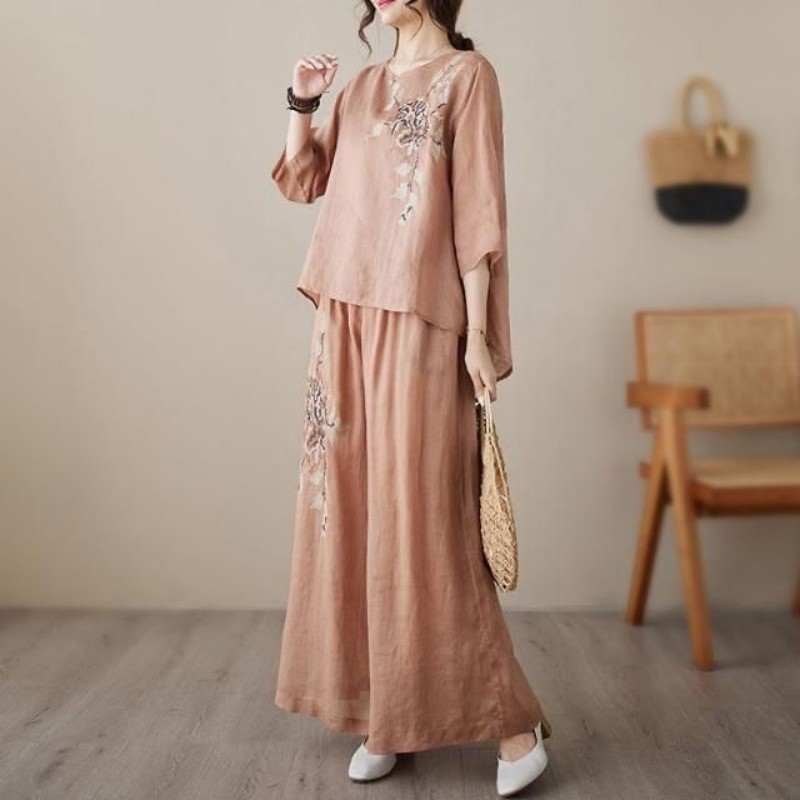 Linen Cotton Two Piece Set Wom - đánh giá và giá Linen Pant Wide